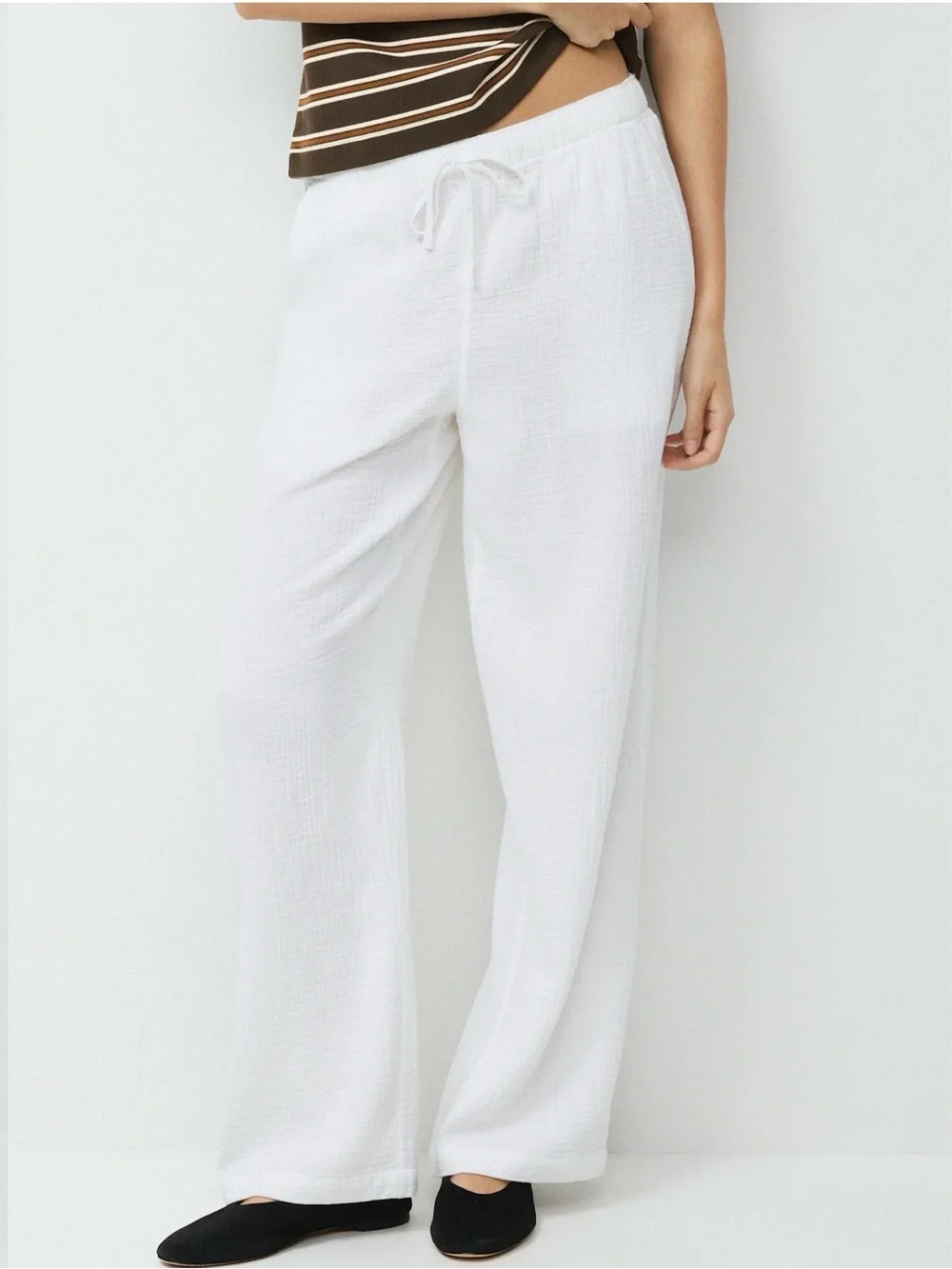 Aritzia Little Moon Cotton Sail Pant White Wide-Leg Drawstring Lounge Size L
